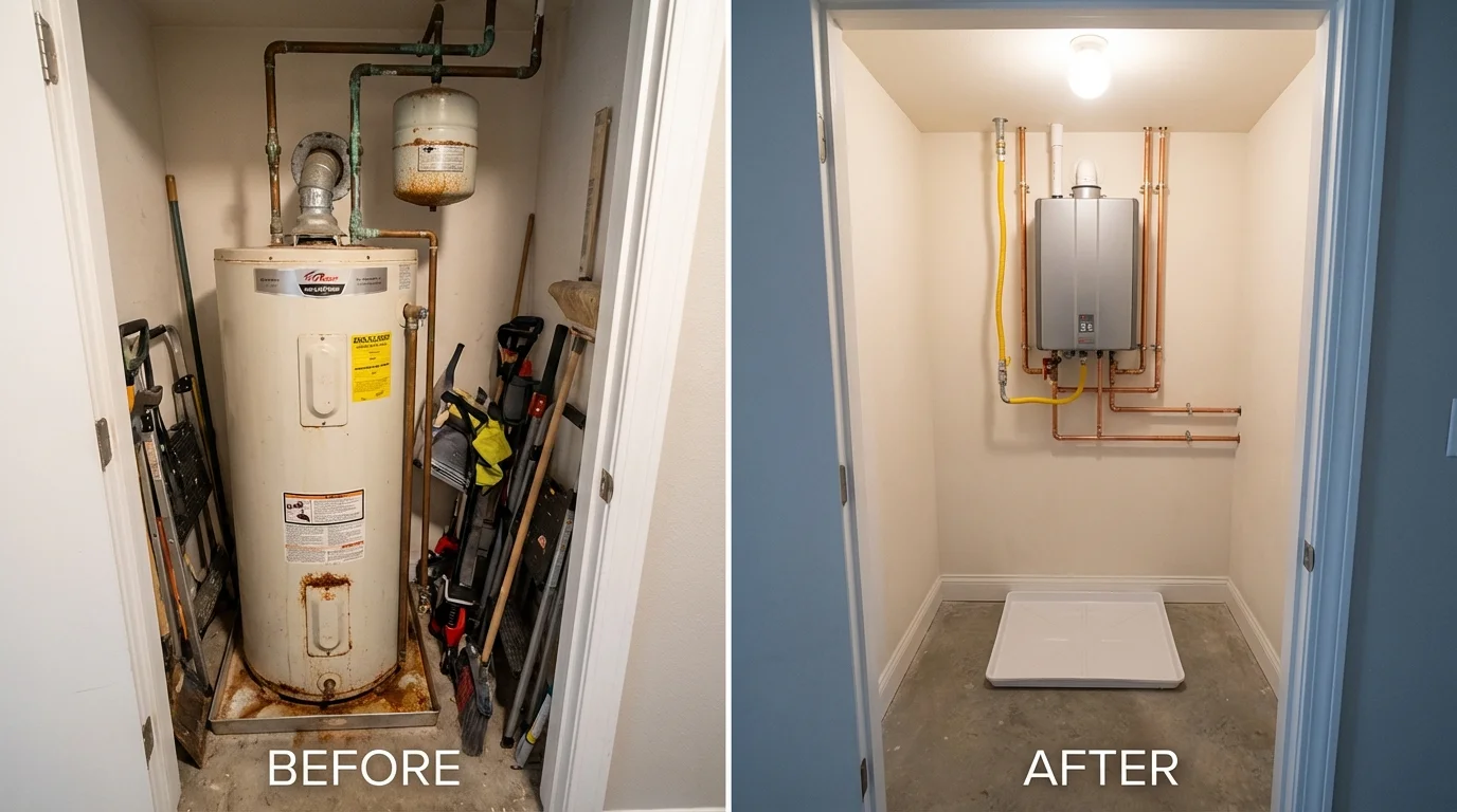 Tank water heater versus wall-mounted tankless unit comparison for Dover, DE homeowners
